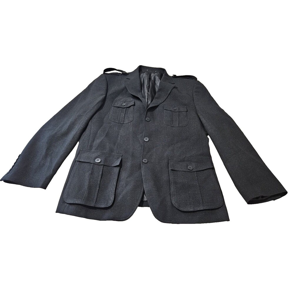 IL Canto Men's Blazer Jacket 44L Black Italian Designer 4-Pocket Style Jacket